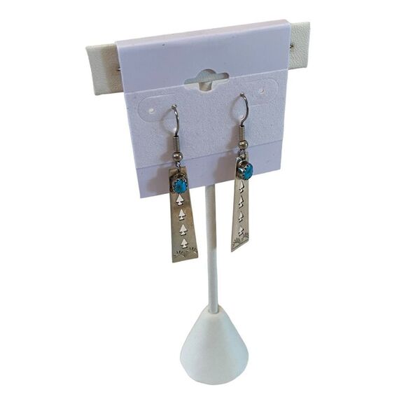 Beautiful Handmade Sterling Silver Southwestern Style Drop Earrings w/Turquoise - Picture 3 of 6